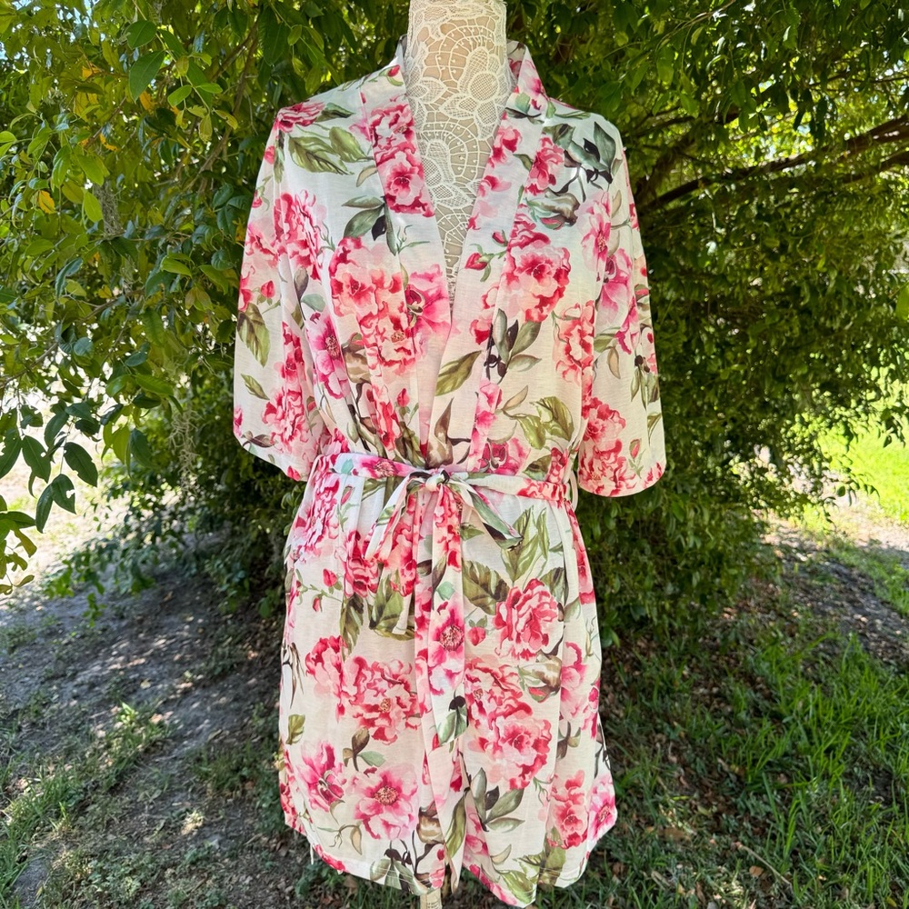 Show Me Your‎ Mumu Womens One Size Pink Floral Brie Rose Short Sleeve Robe Ties